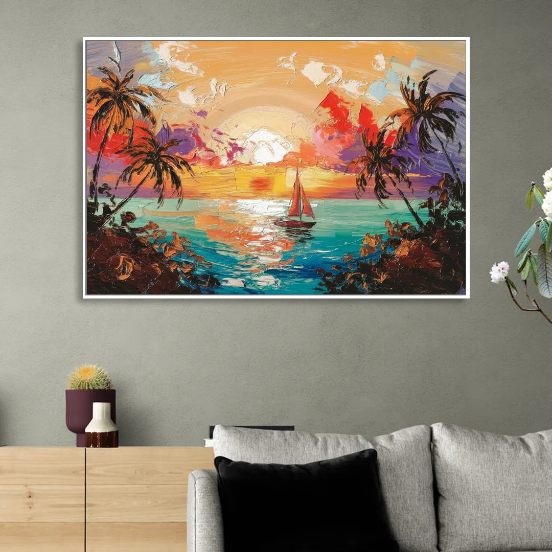 Key West Tropical Sunset Sitting Room - White Canvas Wall Art