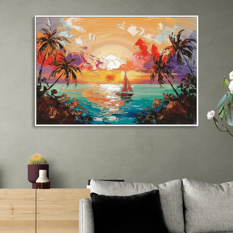 Key West Tropical Sunset Sitting Room - White Canvas Wall Art