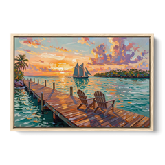 Key West Tropical Sunset - Oak Framed Canvas Wall Art - Front
