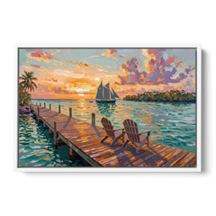 Key West Tropical Sunset - White Framed Canvas Wall Art - Front