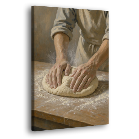 Kitchen Canvas Art of Hands Kneading Bread Dough - Canvas Wall Art - Side
