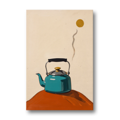 Kitchen Canvas Prints Teal Kettle with Steam Curl - Canvas Wall Art - Front