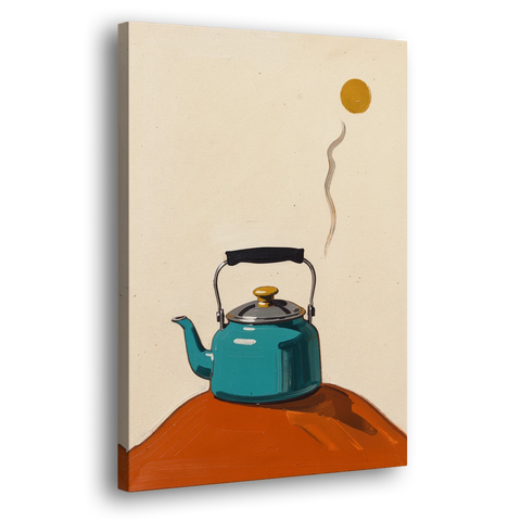 Kitchen Canvas Prints Teal Kettle with Steam Curl - Canvas Wall Art - Side