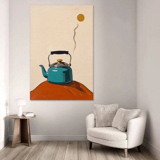 Kitchen Canvas Prints Teal Kettle with Steam Curl - Canvas Wall Art - Sofa - 40x60