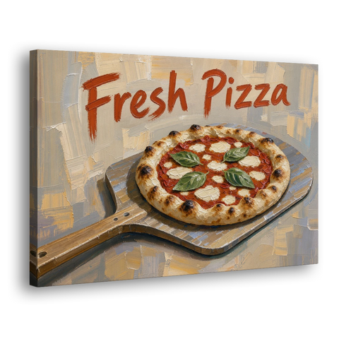 Kitchen Painting Fresh Pizza on a Wooden Peel - Canvas Wall Art - Side