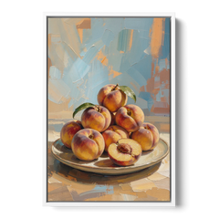 Kitchen Paintings Sunlit Peach Pile - White Framed Canvas Wall Art - Front