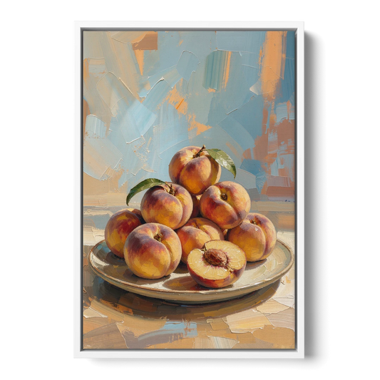 Kitchen Paintings Sunlit Peach Pile - White Framed Canvas Wall Art - Front