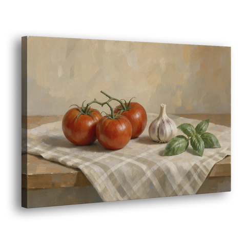 Kitchen Wall Art Canvas of Vine Tomatoes and Garlic - Canvas Wall Art - Side