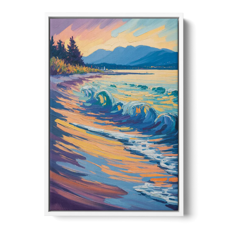 Kitsilano Beach Front - White Canvas Wall Art