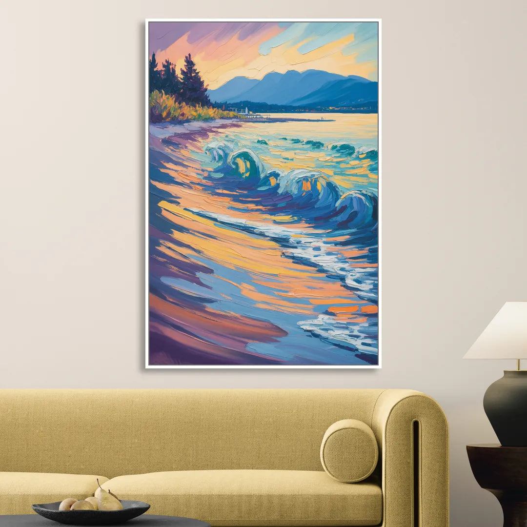 Kitsilano Beach Living Room - White Canvas Wall Art