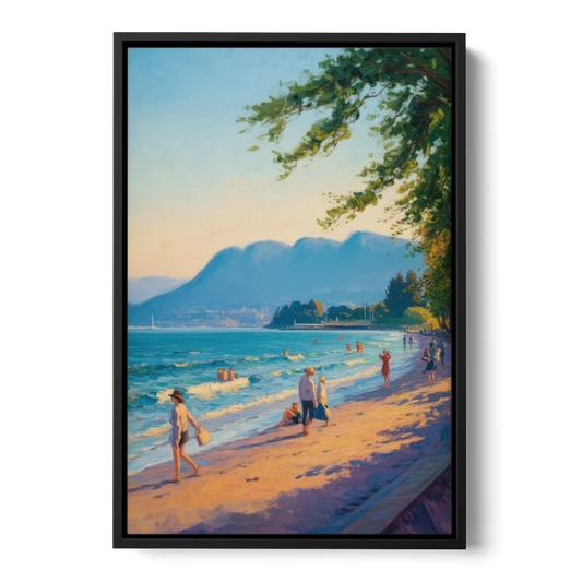 Kitsilano Beach Day - Black Framed Canvas Wall Art - Front