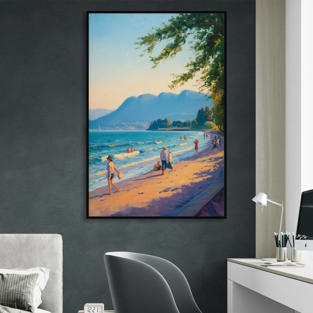 Kitsilano Beach Day Living Room - Black Canvas Wall Art