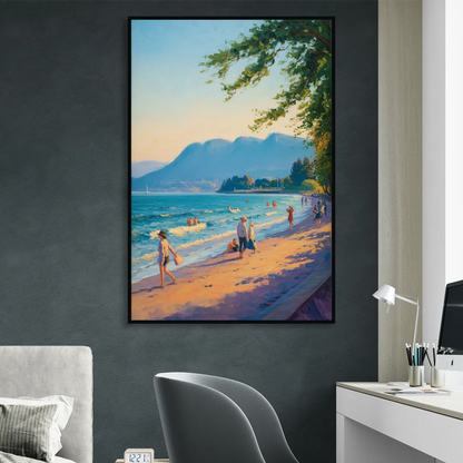 Kitsilano Beach Day Living Room - Black Canvas Wall Art