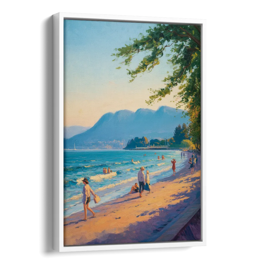 Kitsilano Beach Day Side - White Canvas Wall Art