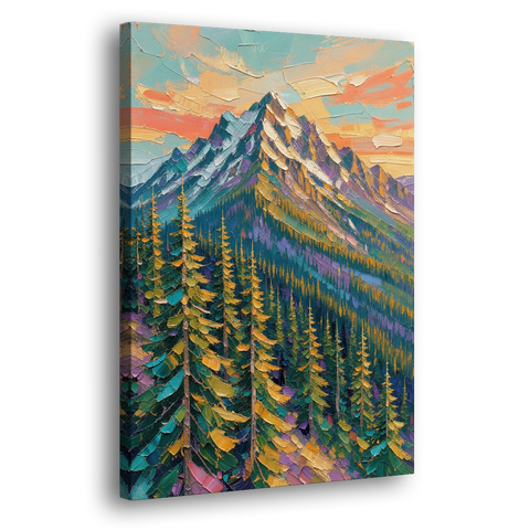 Knife-Laid Forest Pines Below the Mountain Peak - Canvas Wall Art