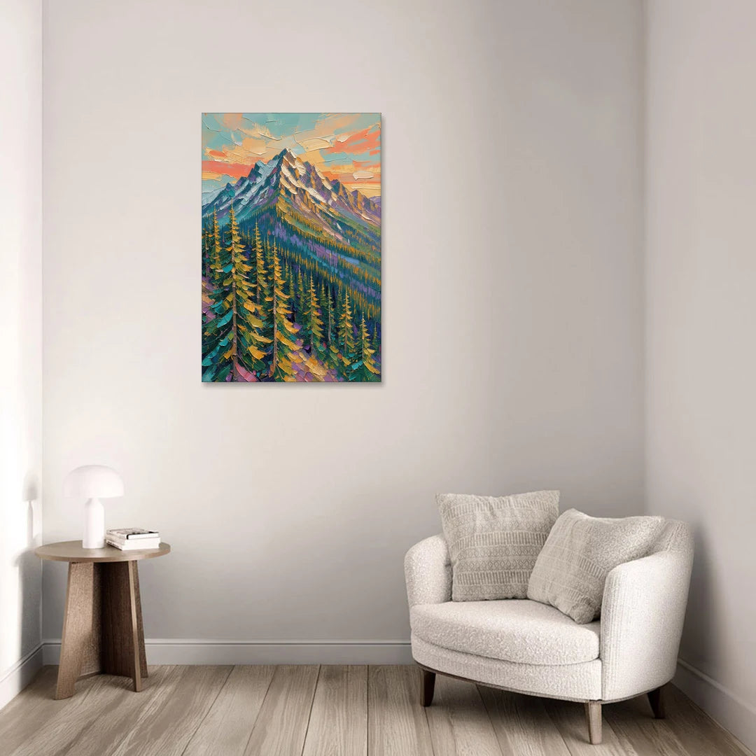 Knife-Laid Pines Below the Peak - Canvas Wall Art - Sofa - 24x36