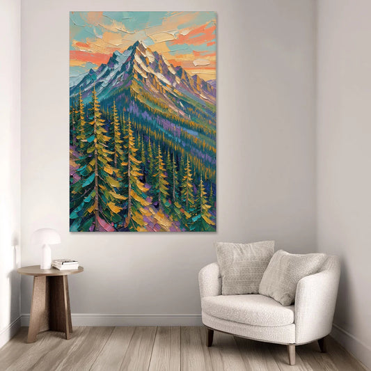 Knife-Laid Forest Pines Below the Mountain Peak - Canvas Wall Art - Sofa - 40x60