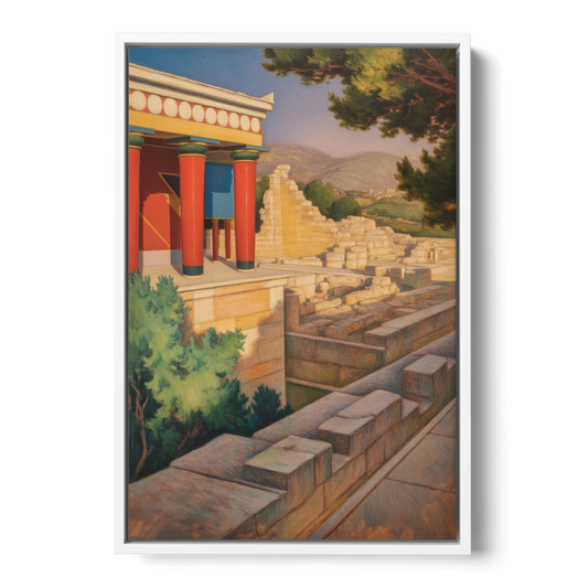Knossos Palace - White Framed Canvas Wall Art - Front