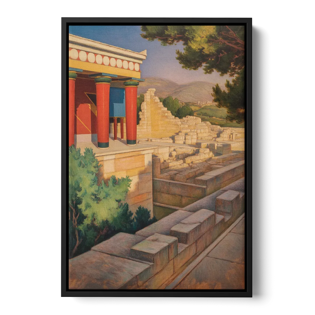 Knossos Palace Front - Black Canvas Wall Art