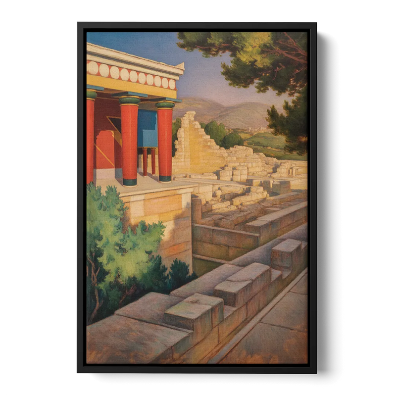 Knossos Palace Front - Black Canvas Wall Art