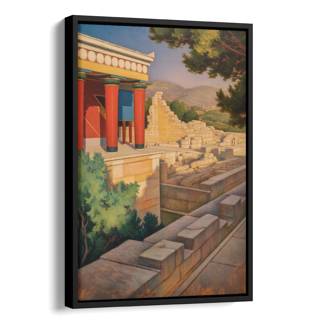 Knossos Palace Side - Black Canvas Wall Art