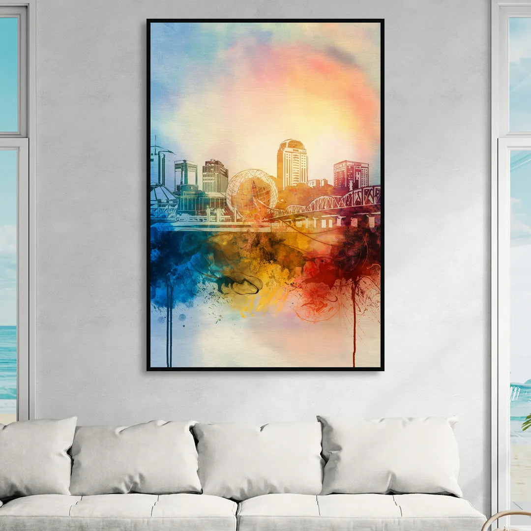 Knoxville Historic Landmarks Living Room - Black Canvas Wall Art