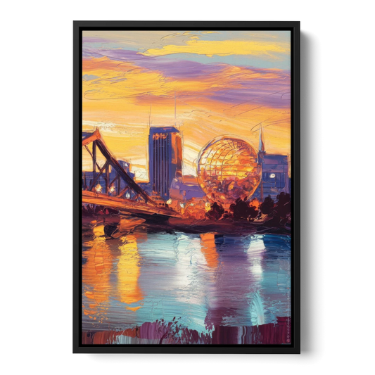 Knoxville Skyline Sunset - Black Framed Canvas Wall Art - Front