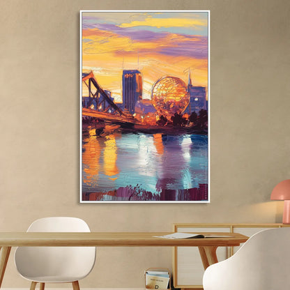 Knoxville Skyline Sunset Sitting Room - White Canvas Wall Art