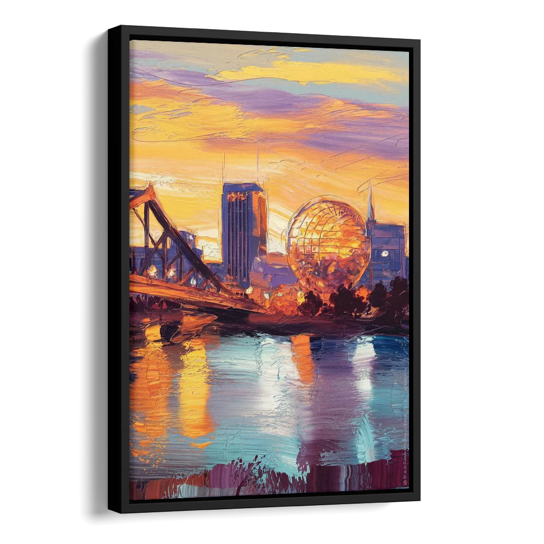 Knoxville Skyline Sunset Side - Black Canvas Wall Art
