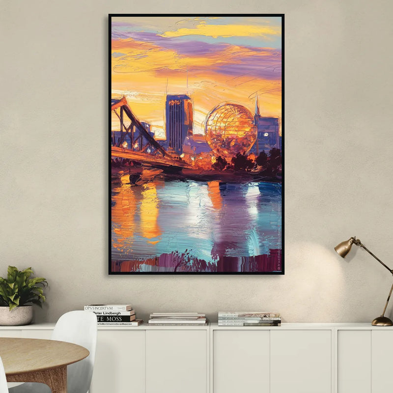 Knoxville Skyline Sunset Living Room - Black Canvas Wall Art