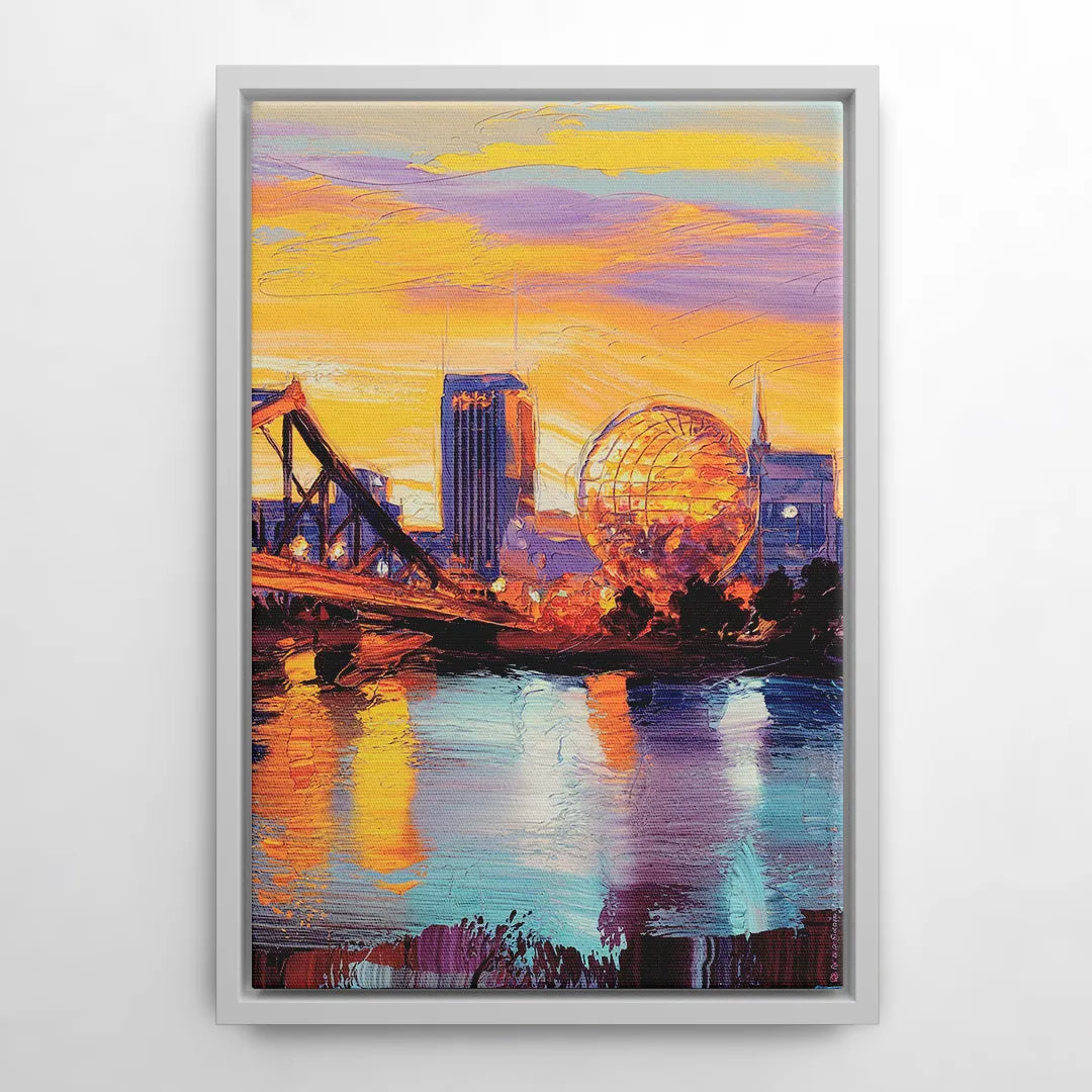 Knoxville Skyline Sunset - White Frame Canvas