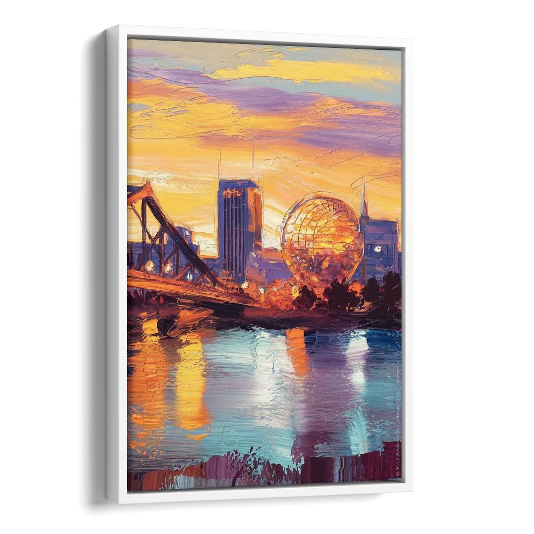 Knoxville Skyline Sunset Side - White Canvas Wall Art