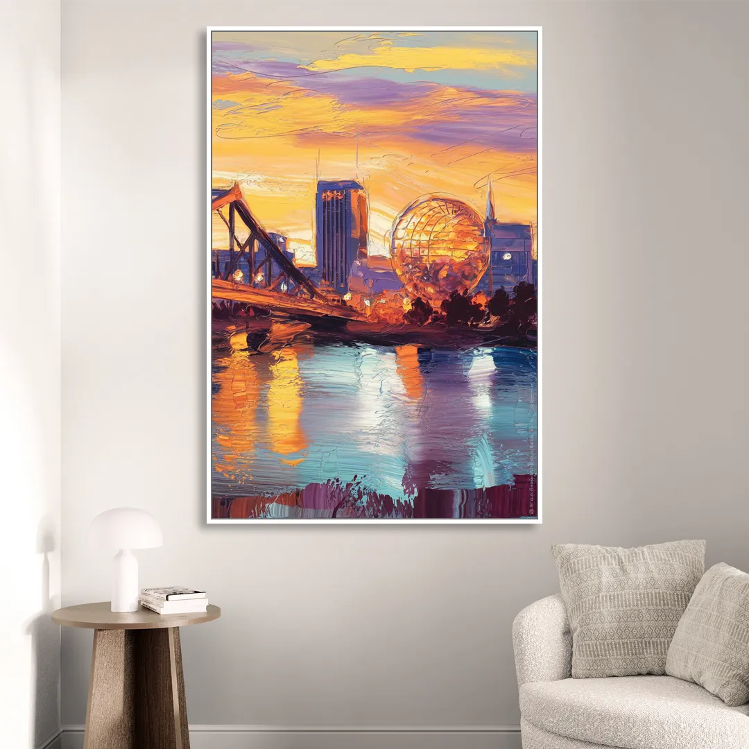 Knoxville Skyline Sunset Living Room - White Canvas Wall Art