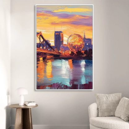 Knoxville Skyline Sunset Living Room - White Canvas Wall Art