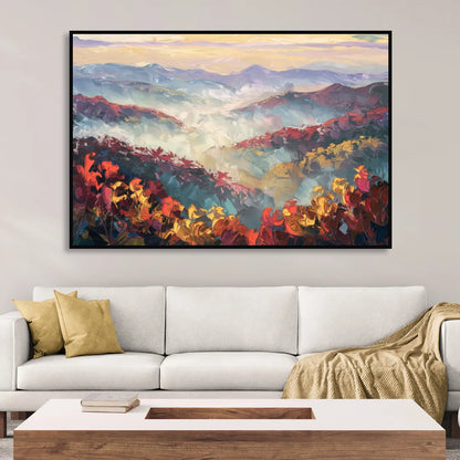 Knoxville Smoky Mountains Scene Sitting Room - Black Canvas Wall Art
