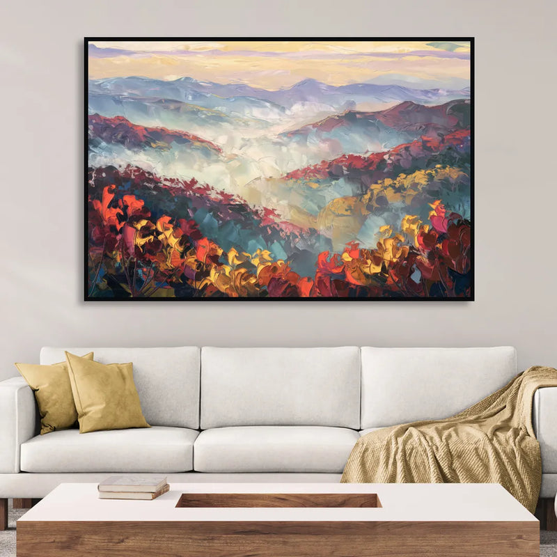 Knoxville Smoky Mountains Scene Sitting Room - Black Canvas Wall Art