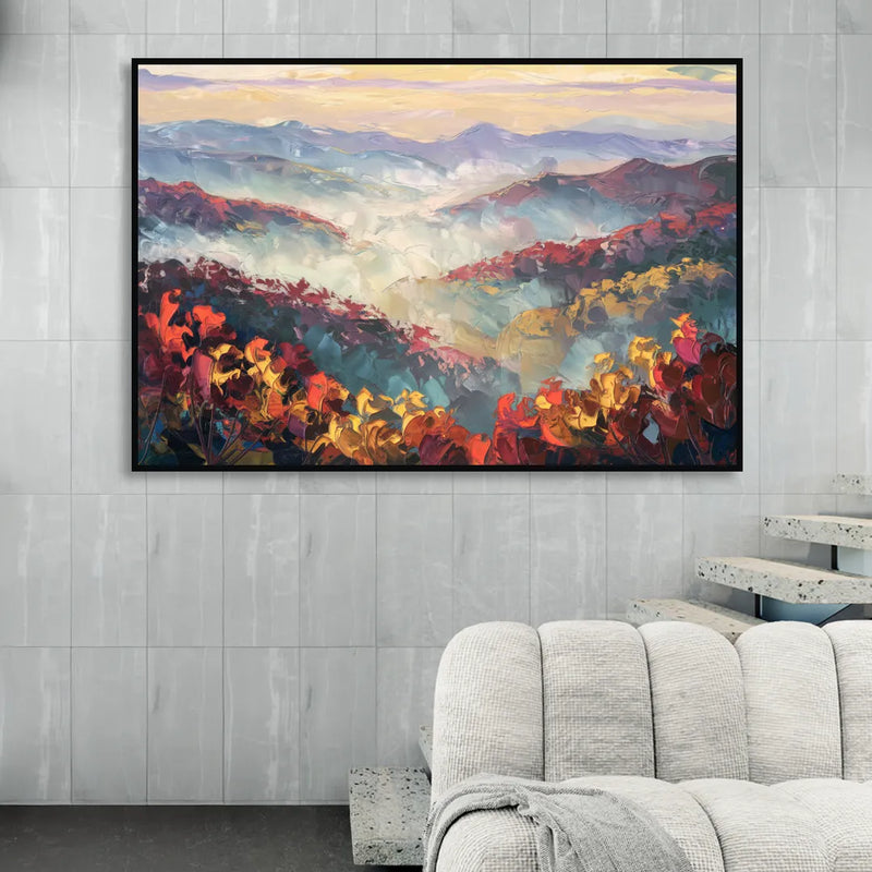 Knoxville Smoky Mountains Scene Living Room - Black Canvas Wall Art