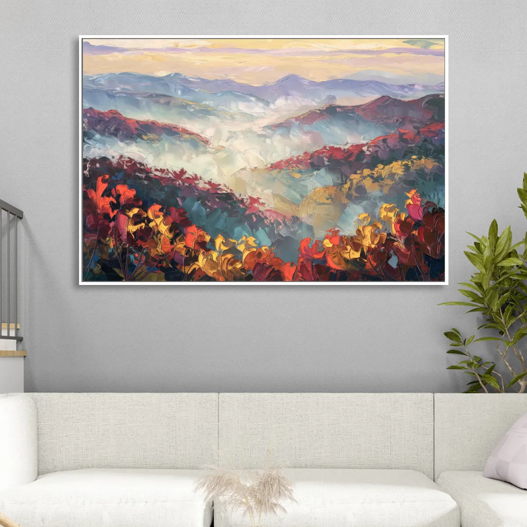 Knoxville Smoky Mountains Scene Living Room - White Canvas Wall Art