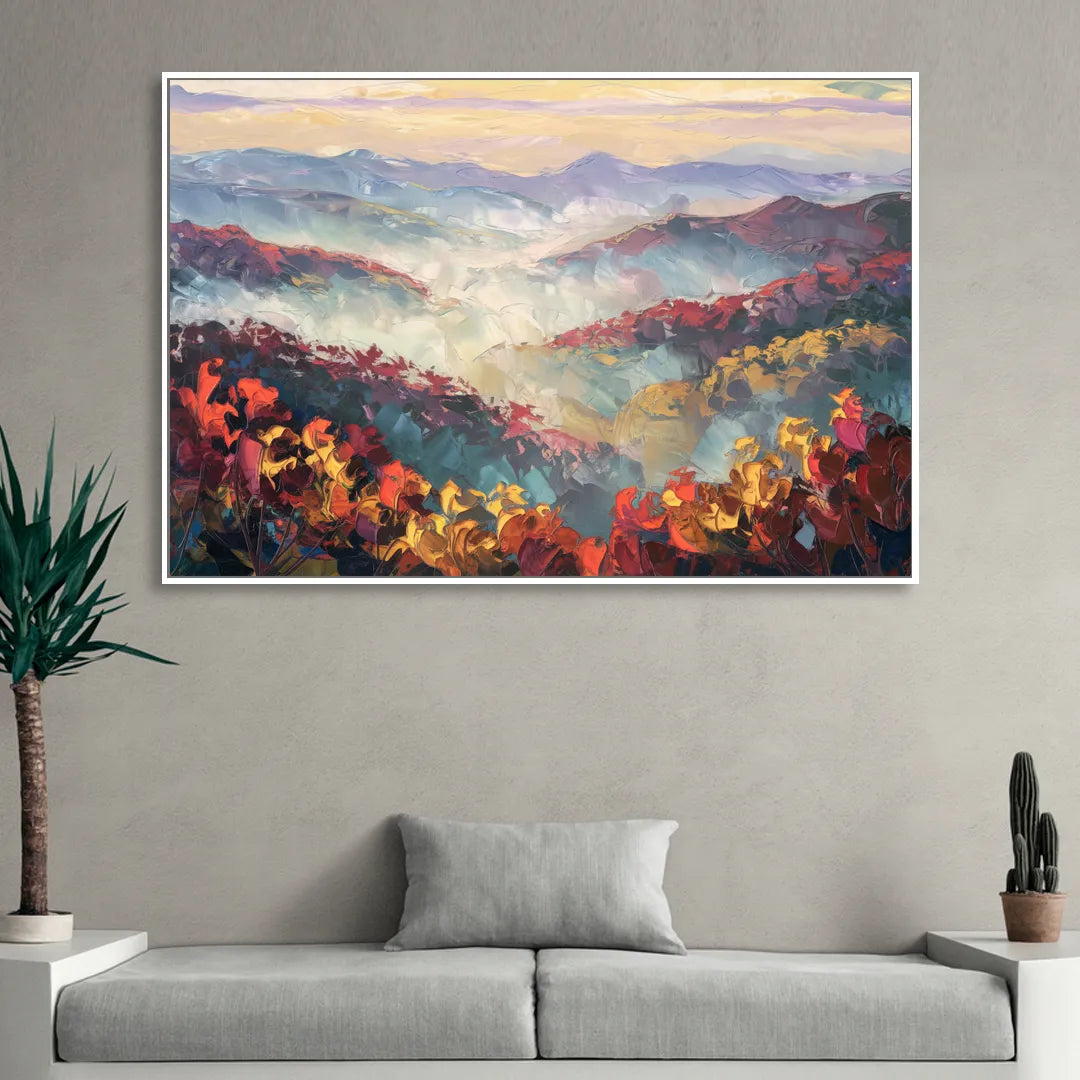 Knoxville Smoky Mountains Scene Sitting Room - White Canvas Wall Art
