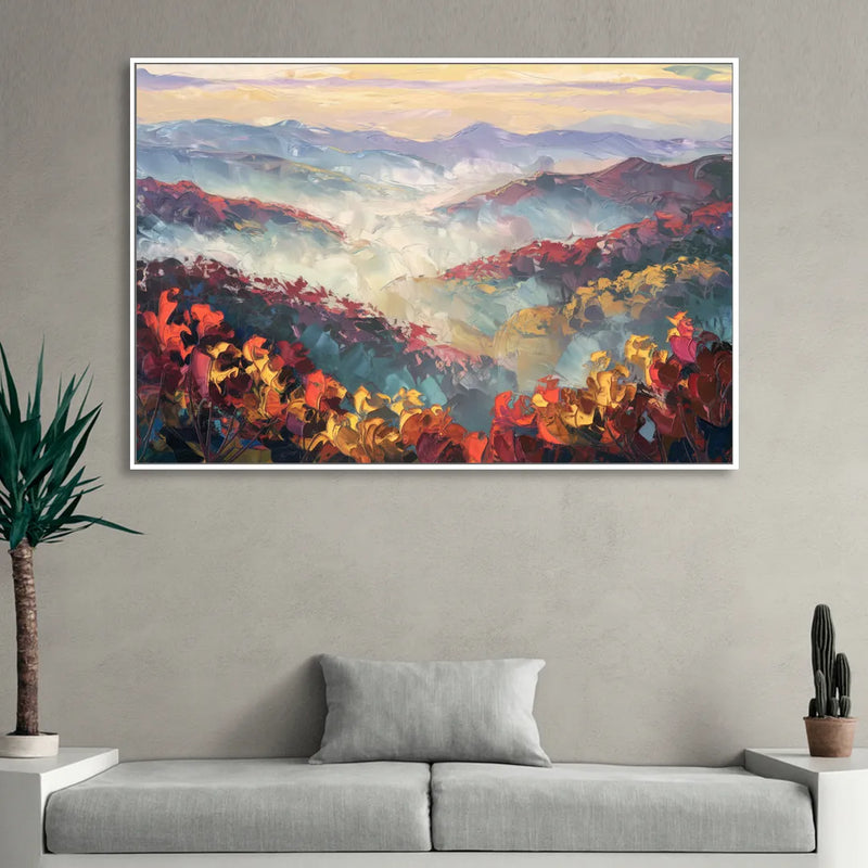 Knoxville Smoky Mountains Scene Sitting Room - White Canvas Wall Art