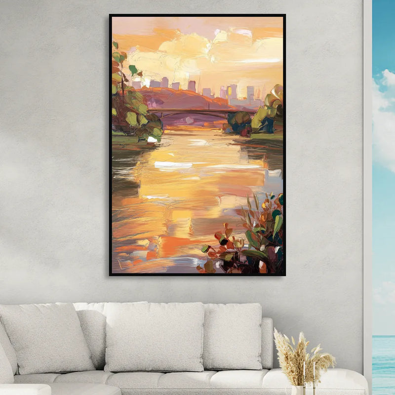 Knoxville Tennessee River View Living Room - Black Canvas Wall Art