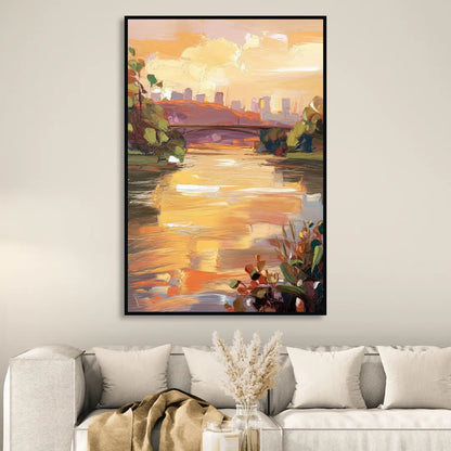 Knoxville Tennessee River View Sitting Room - Black Canvas Wall Art