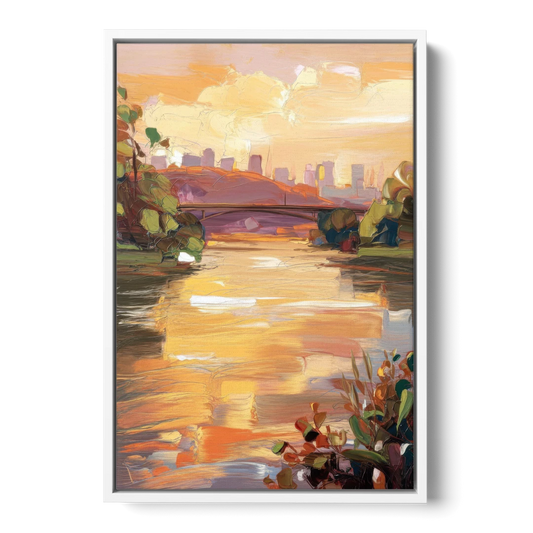 Knoxville Tennessee River View - White Framed Canvas Wall Art - Front