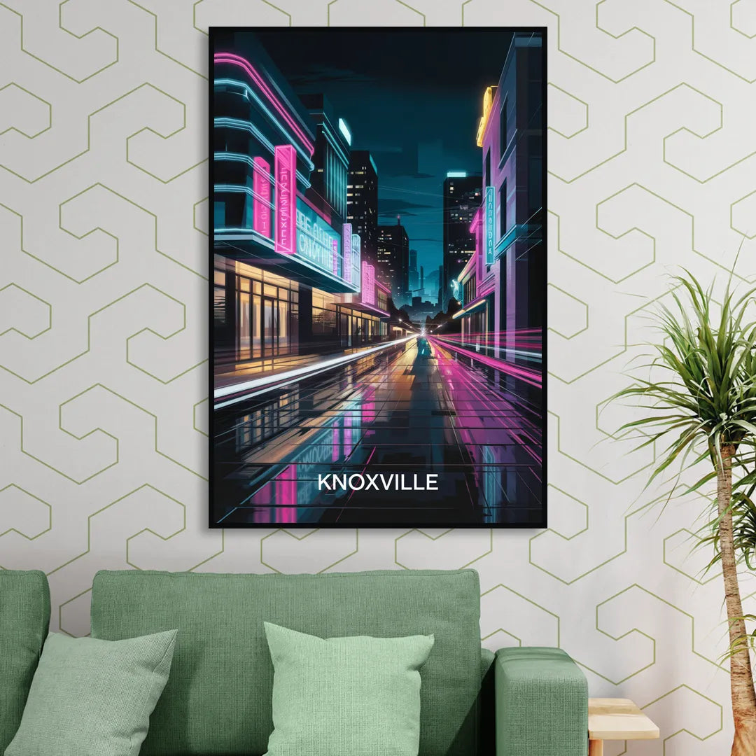 Knoxville Urban Night Lights Sitting Room - Black Canvas Wall Art