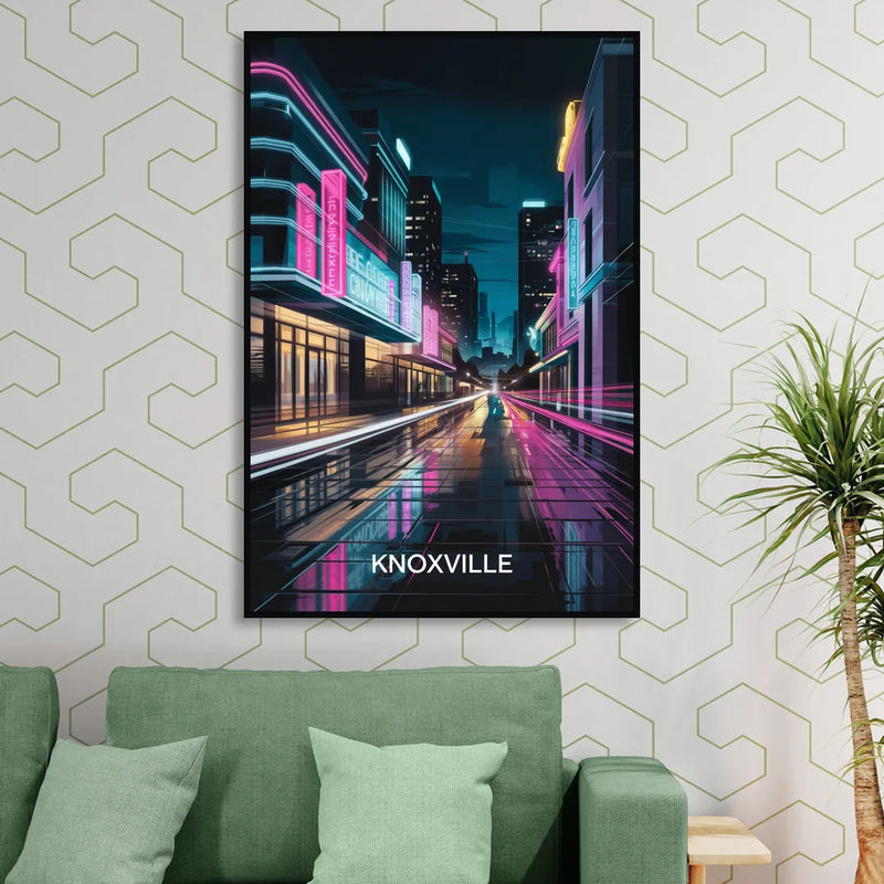 Knoxville Urban Night Lights Sitting Room - Black Canvas Wall Art