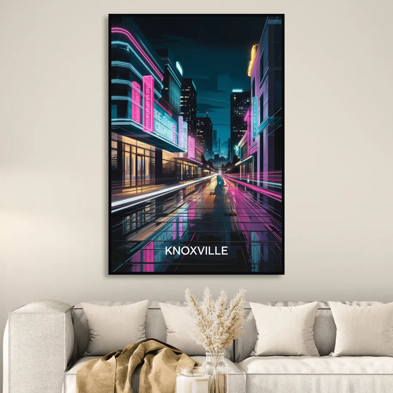 Knoxville Urban Night Lights Living Room - Black Canvas Wall Art