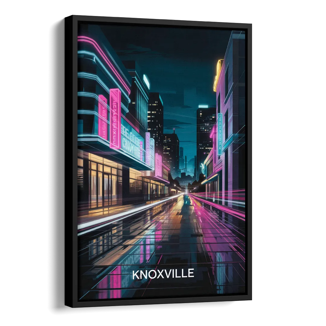 Knoxville Urban Night Lights Side - Black Canvas Wall Art