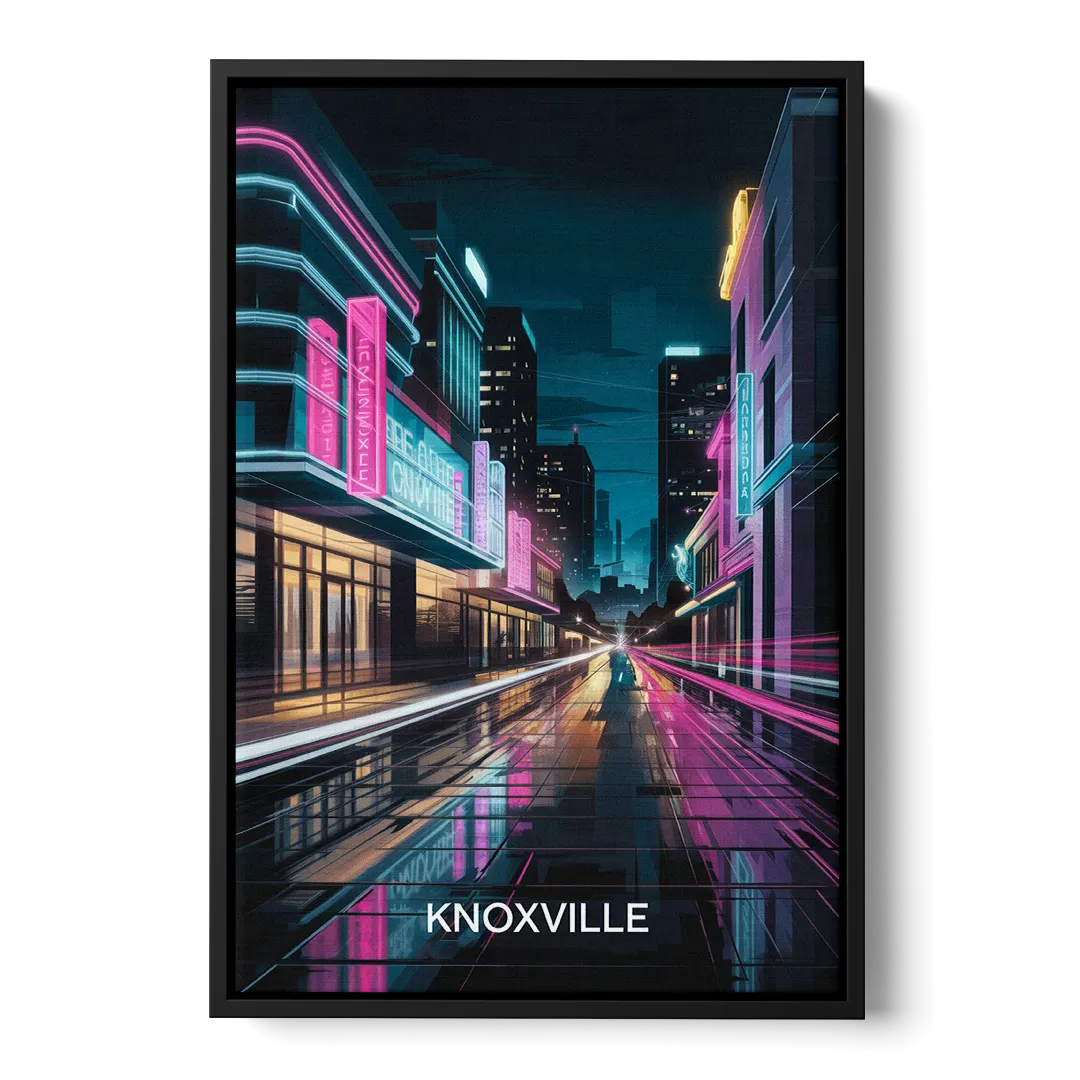 Knoxville Urban Night Lights Front - Black Canvas Wall Art