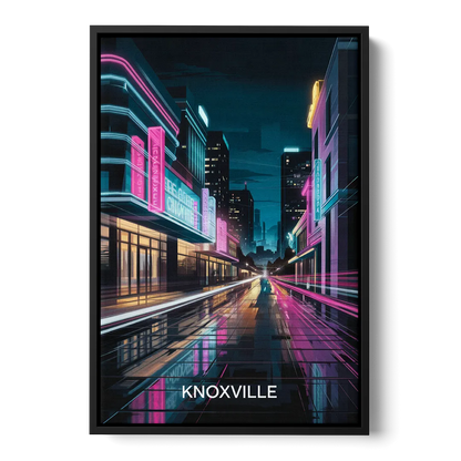Knoxville Urban Night Lights Front - Black Canvas Wall Art