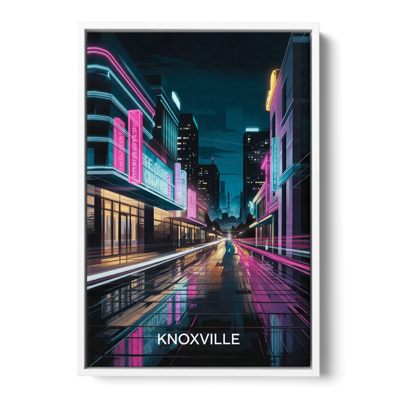 Knoxville Urban Night Lights Front - White Canvas Wall Art